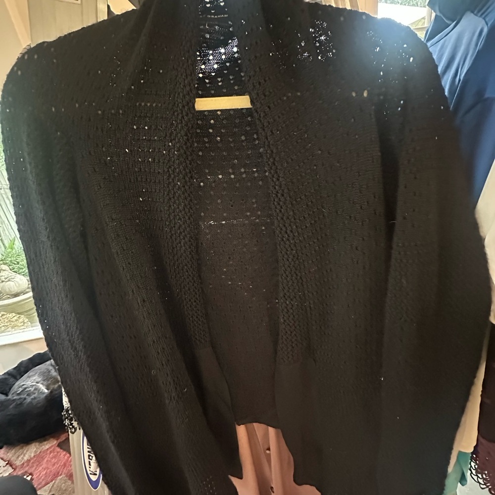 Black Open-Front Knit Cardigan Sweater Gary Graham